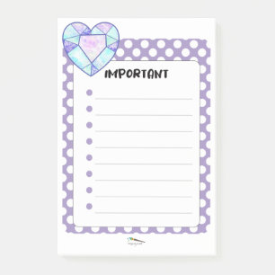 Violet Polka Dot Heart Diamond VIVIKTIGT Post-it Block
