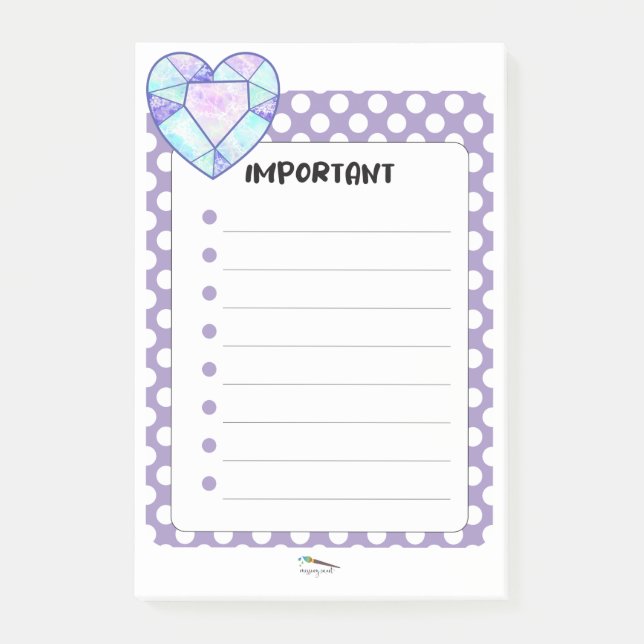 Violet Polka Dot Heart Diamond VIVIKTIGT Post-it Block (Framsida)