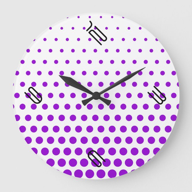Violet Polka Dot Modern White Stor Klocka (Framsida)