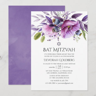 Violet Poppy Blommigt Bat mitzvah Inbjudningar