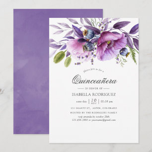 Violet Poppy Blommigt Quinceañera Inbjudningar