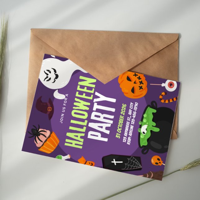 Violet Pumpkin Boo Cute Halloween Party Invitation Inbjudningar (Skapare uppladdad)