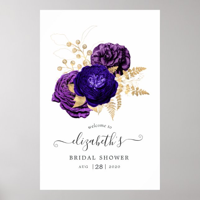 Violet, Purple & Gold Floral Bridal Shower Welcome Poster (Framsidan)