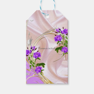 Violet Purplish-Watercolor Ro på Rosa Silke Presentetikett