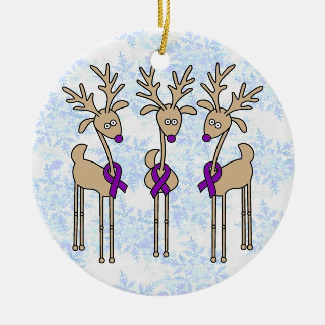 Violet Ribbon Reindeer (Hodgkins Lymphoma) Julgransprydnad Keramik (Framsidan)