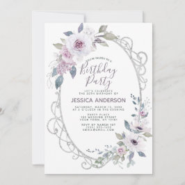 Violet Ro Blommigt Födelsedagsfest Inbjudningar