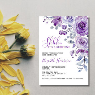 Violet Ro Greenery Blommigt Surprise Birthday Inbjudningar