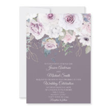 Violet Ro Guld LÖV Blommigt Bröllop kort