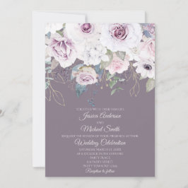 Violet Ro Guld LÖV Blommigt Bröllop kort