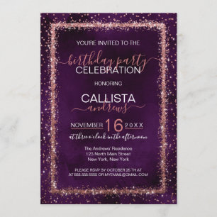 Violet Ro Guld Sprinkled Confetti Birthday Inbjudningar