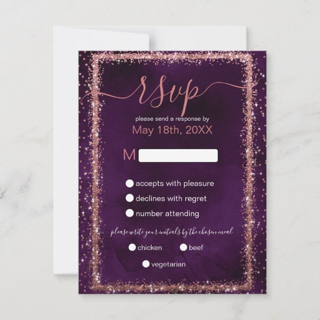 Violet Ro Guld Sprinkled Confetti Bröllop OSA Kort (Framsida)