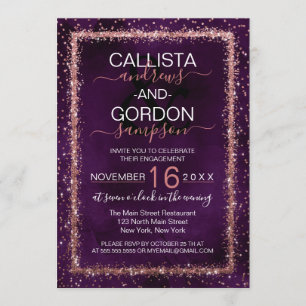Violet Ro Guld Sprinkled Confetti Förlovning Inbjudningar