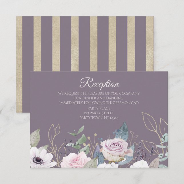 Violet Ro Guld Watercolor Recept Card Inbjudningar (Fram/baksida)