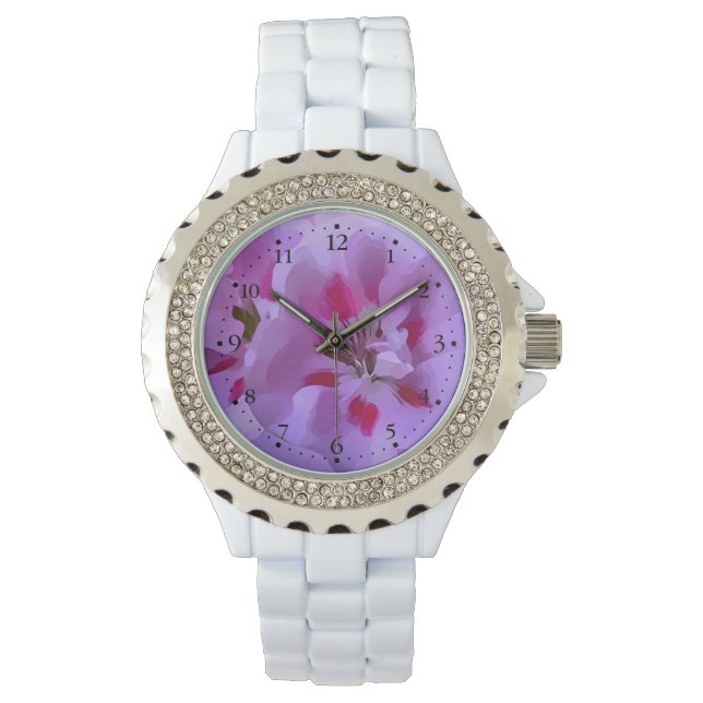 Violet Rosa Abstrakt Hibiscus Flower Armbandsur (Framsida)