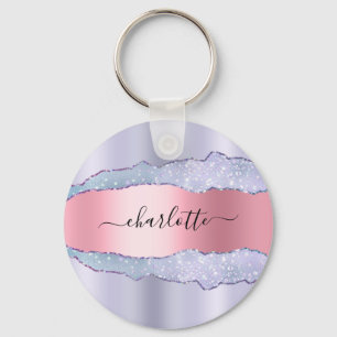Violet  rosa agerade marmor glitter namn nyckelring