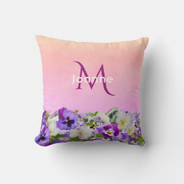 Violet rosa blommigts monogram namn kudde