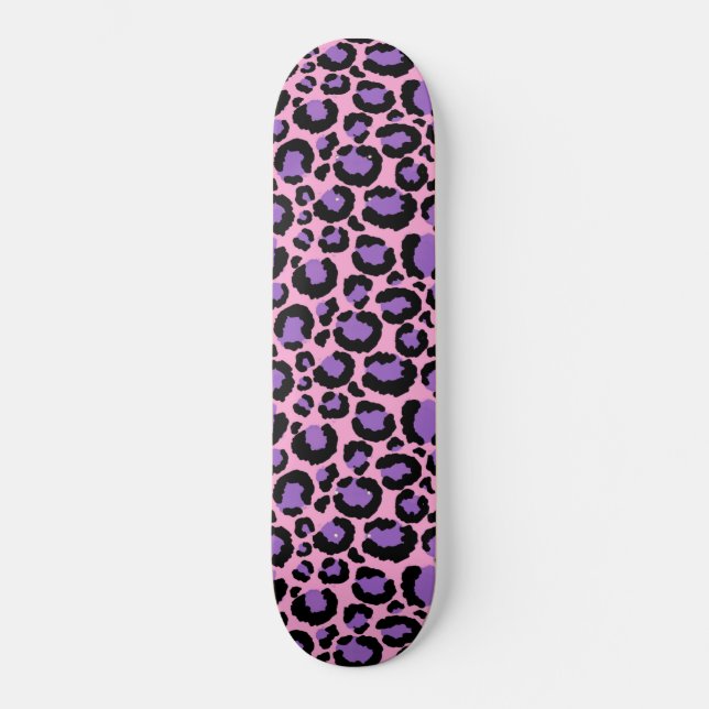 Violet Rosa Cheetah Leopard Mönster Animal Lover Mini Skateboard Bräda 18,5 Cm (Framsida)