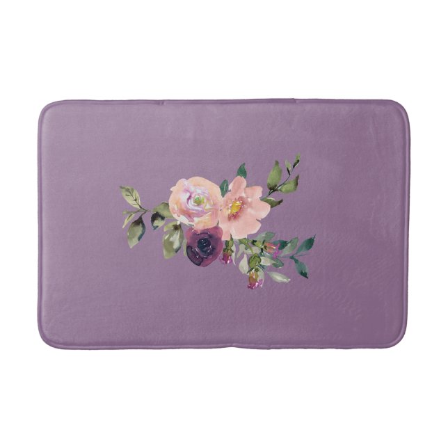 Violet Rosa Lavender Ro Blommigt Bath Mat Badrumsmatta (Framsidan)