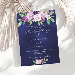 Violet rosa lila blommigt marinblå bröllop inbjudningar