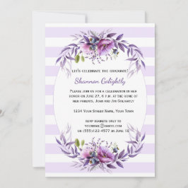 Violet Rosa Lila blommor Rand Grad Party Inbjudningar