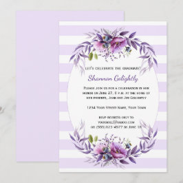 Violet Rosa Lila blommor Rand Grad Party Inbjudningar