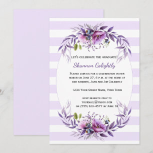 Violet Rosa Lila blommor Rand Grad Party Inbjudningar