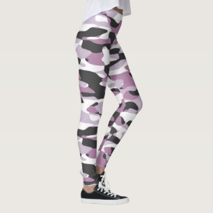 Violet Rosa Lila Grått White Camouflage Mönster Leggings