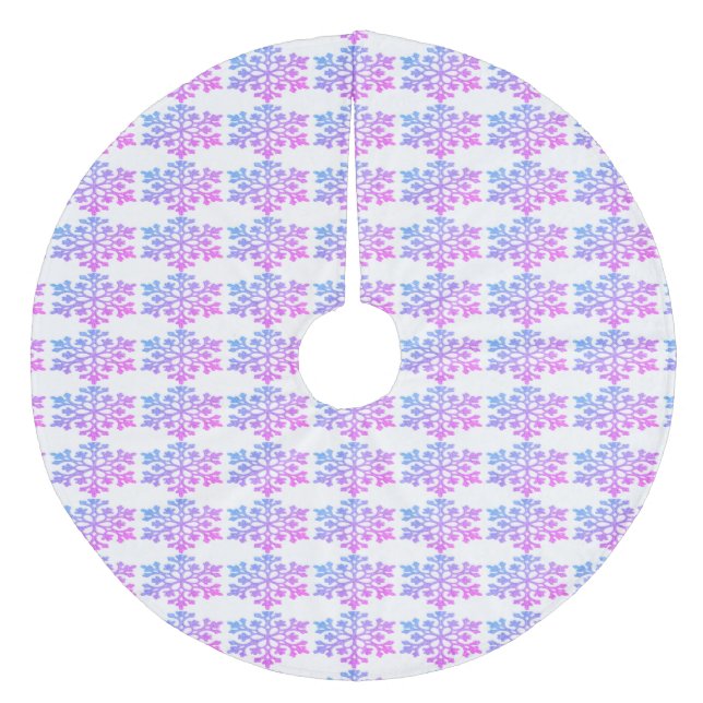 Violet Rosa Snöflingor Träd Skirt Julgransmatta Fleece (Framsidan)