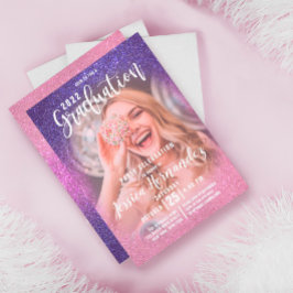 Violet Rosa Triple Glitter Ombre Photo Studenten Inbjudningar