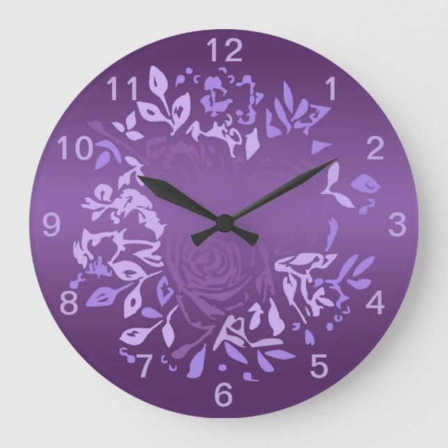 Violet Rose Wreath Round Clock Stor Klocka (Framsida)