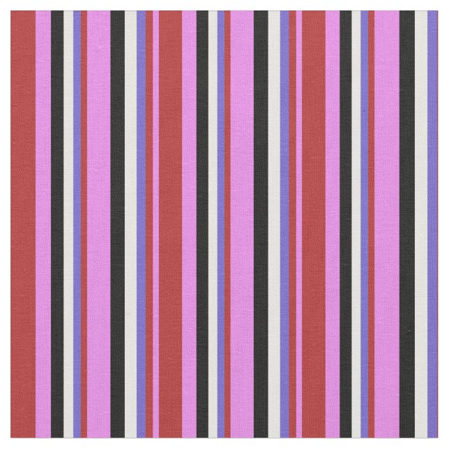 Violet, rött, Slatblått, Vitt och svart Linjer Tyg (Närbild)