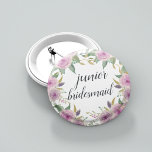 Violet & Sage Junior Bridesmaid Knapp<br><div class="desc">Identifiera spelarna i nyckel vid din möhippa med våra knappar för blommigt av elegant,  med god chic. Knappen har rosa och violett lila vattenfärg blommor och grönt löv,  med "junior bridesmaid" inskriven i calligraphy-skript.</div>