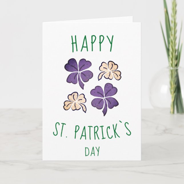 VIolet Shamrock Klöver Glad St. Patricks dag Helgkort (Framsida)