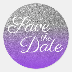 Violet Silver Ombre Glitter Spara Datum Runt Klistermärke