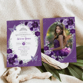 Violet Silver Quinceañera 15:e födelsedagsfoto Inbjudningar