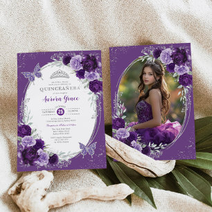 Violet Silver Quinceañera 15:e födelsedagsfoto Inbjudningar
