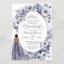 Violet Silver White Watercolor Blommigt Quinceaner