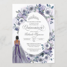Violet Silver White Watercolor Blommigt Quinceaner Inbjudningar