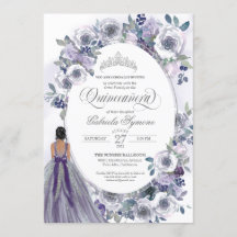 Violet Silver White Watercolor Blommigt Quinceaner