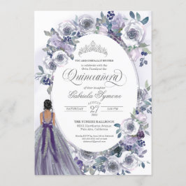 Violet Silver White Watercolor Blommigt Quinceaner Inbjudningar