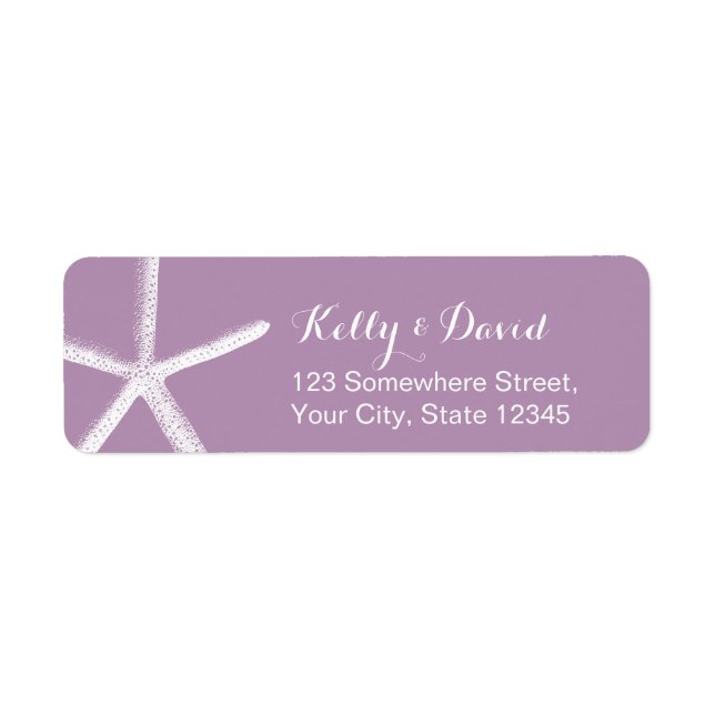 Violet Starfish Beach Wedding Returadress Etikett (Framsidan)