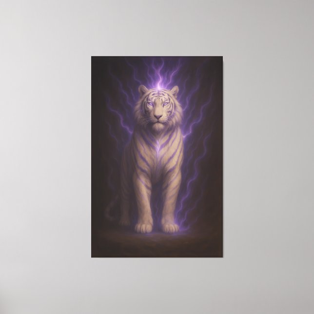 Violet Storm Aura White Tiger – Electric Divine Be Canvastryck (Framsida)