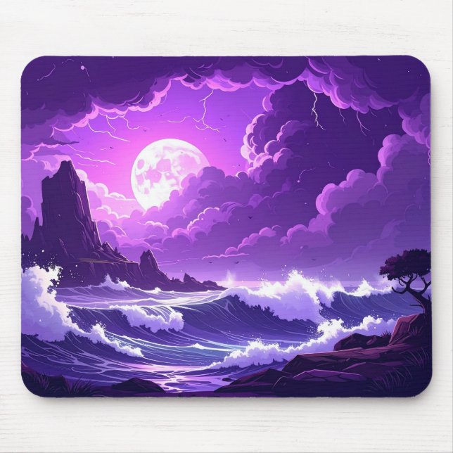 Violet Storm Moon Mousepad – Midnight Wave Edition Musmatta (Framsidan)