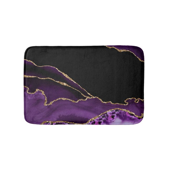 Violet Svart Marmor Agat Mörk Glamour Guld Badrumsmatta (Framsidan)