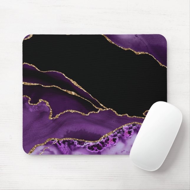 Violet Svart Marmor Agat Mörk Glamour Guld Musmatta (Med mus)