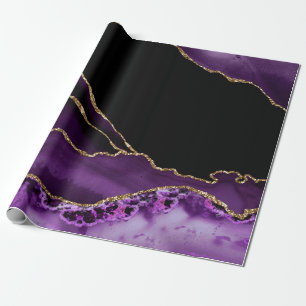Violet Svart Marmor Agat Mörk Glamour Guld Presentpapper