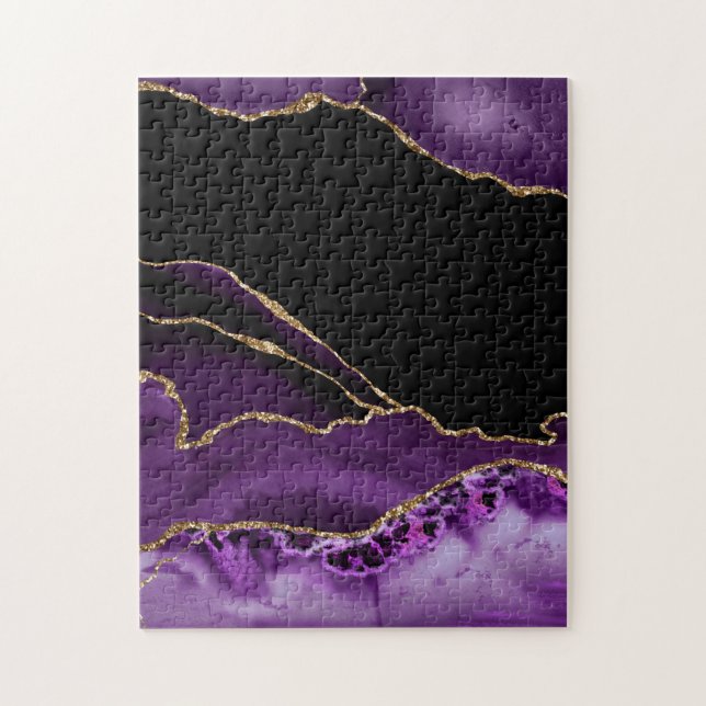 Violet Svart Marmor Agat Mörk Glamour Guld Pussel (Vertikal)