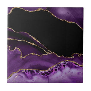 Violet Svart Marmor Agat Mörk Glamour Gyllene Kakelplatta
