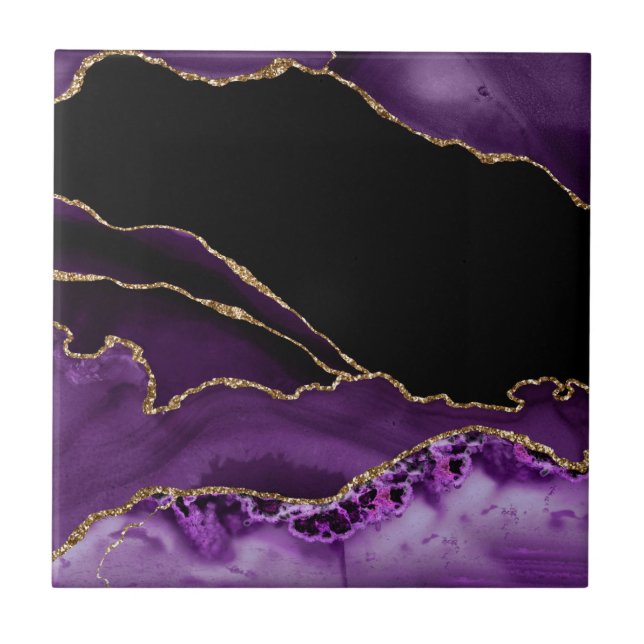Violet Svart Marmor Agat Mörk Glamour Gyllene Kakelplatta (Framsidan)