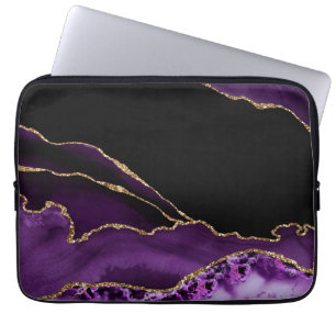Violet Svart Marmor Agat Mörk Glamour Gyllene Laptop Fodral